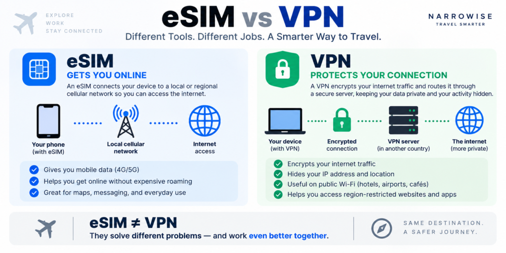 eSIM vs VPN comparison for international travelers