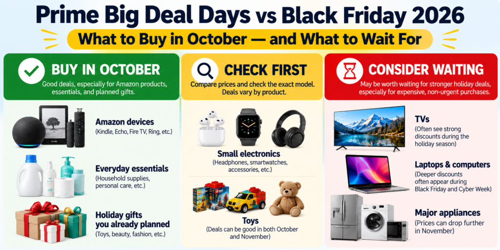 Prime Big Deal Days vs Black Friday 2026 buying guide by product category
